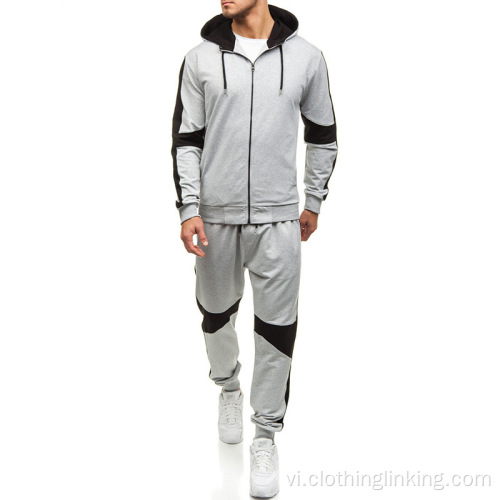 Bộ quần áo Hoodie chắp vá cho nam có dây kéo